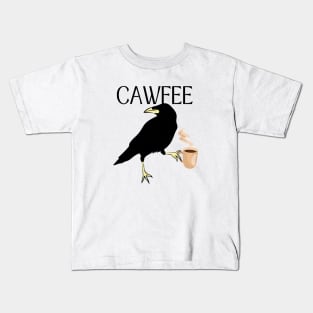 Cawfee Crow Bird Art Funny Coffee Lover Gift Kids T-Shirt